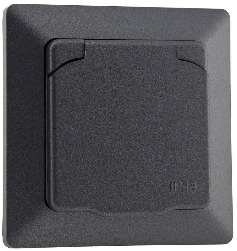 ChiliTec MILOS Schutzkontakt-Steckdose IP44 mit Klappdeckel Anthrazit 250 V 16 A – 23049