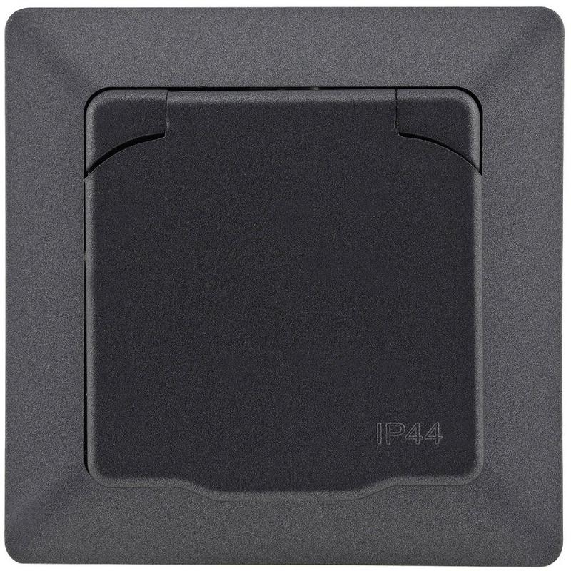 ChiliTec MILOS Schutzkontakt-Steckdose IP44 mit Klappdeckel Anthrazit 250 V 16 A – 23049