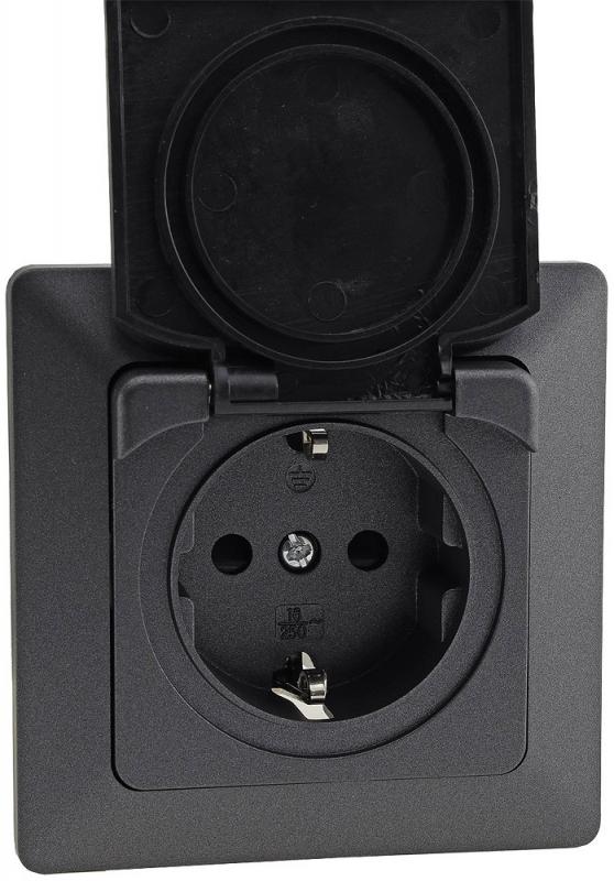 ChiliTec MILOS Schutzkontakt-Steckdose IP44 mit Klappdeckel Anthrazit 250 V 16 A – 23049
