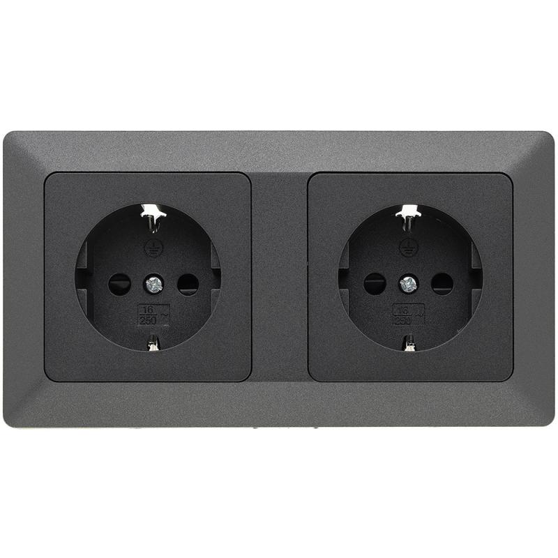 ChiliTec MILOS Set 2 Schutzkontakt-Steckdosen Anthrazit 250 V 16 A mit 2-fach Rahmen – 23120