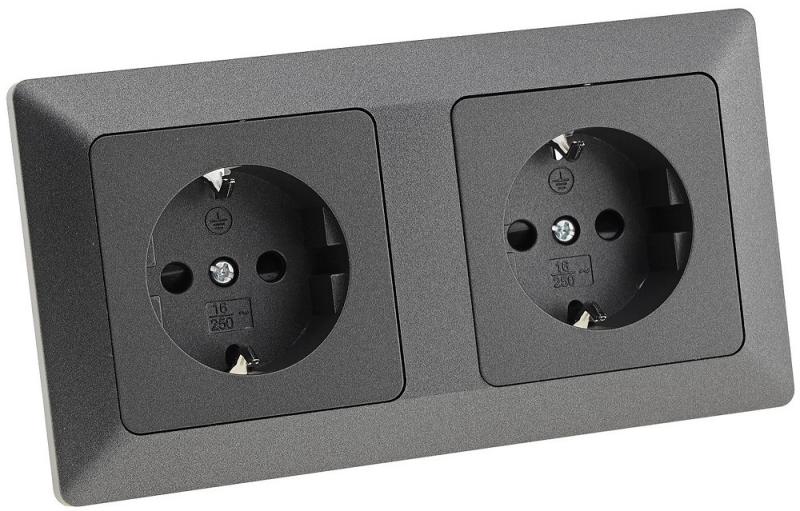ChiliTec MILOS Set 2 Schutzkontakt-Steckdosen Anthrazit 250 V 16 A mit 2-fach Rahmen – 23120
