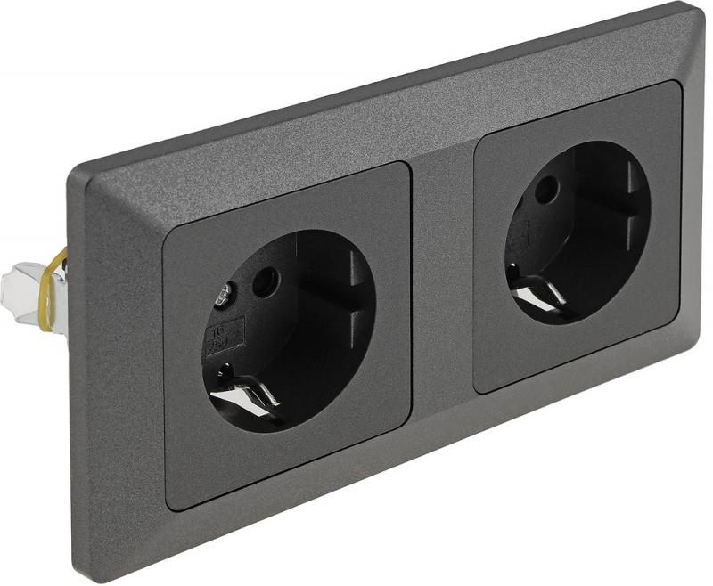 ChiliTec MILOS Set 2 Schutzkontakt-Steckdosen Anthrazit 250 V 16 A mit 2-fach Rahmen – 23120