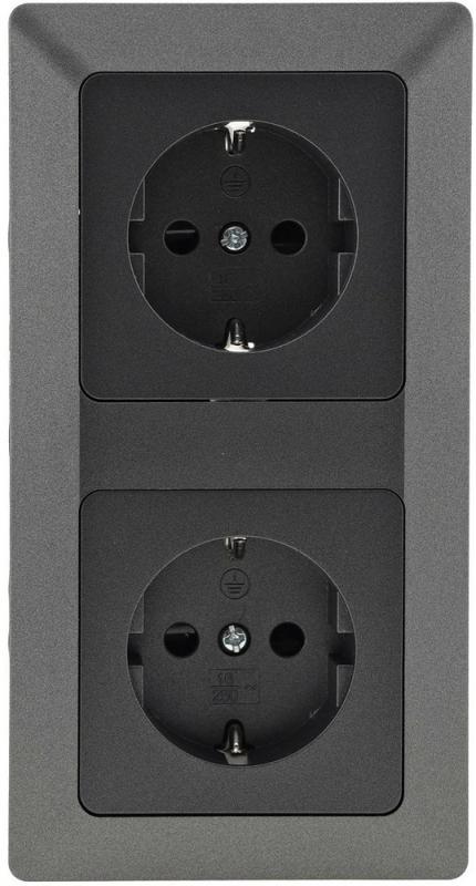 ChiliTec MILOS Set 2 Schutzkontakt-Steckdosen Anthrazit 250 V 16 A mit 2-fach Rahmen – 23120