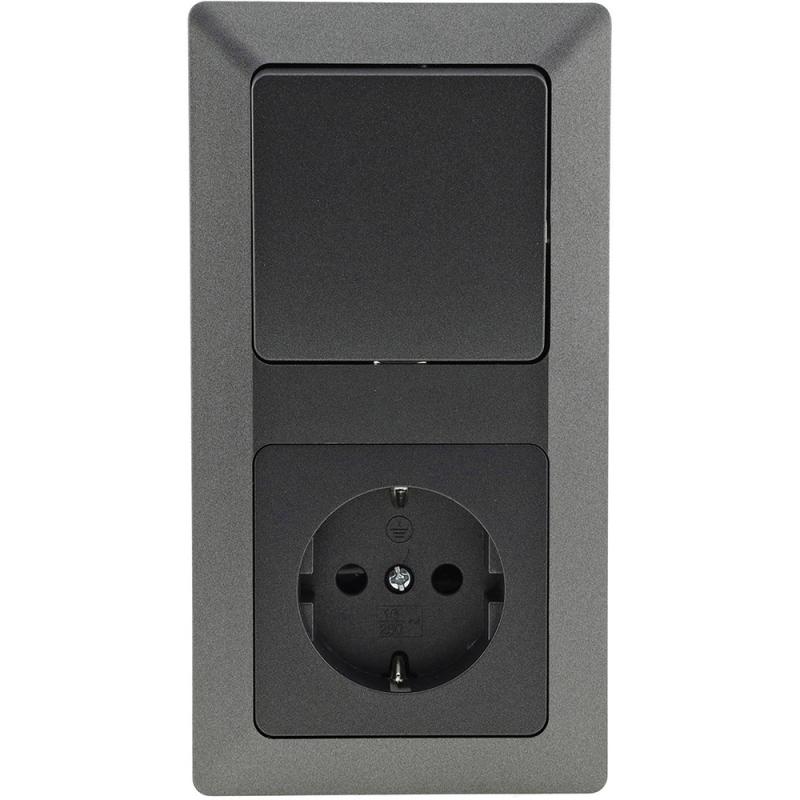 ChiliTec MILOS Set Schutzkontakt-Steckdose + Wechselschalter Anthrazit 250 V 16 A mit 2-fach Rahmen – 23121