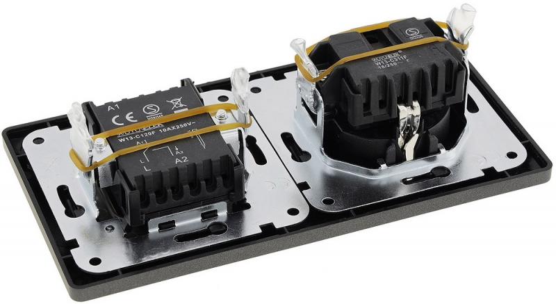 ChiliTec MILOS Set Schutzkontakt-Steckdose + Wechselschalter Anthrazit 250 V 16 A mit 2-fach Rahmen – 23121