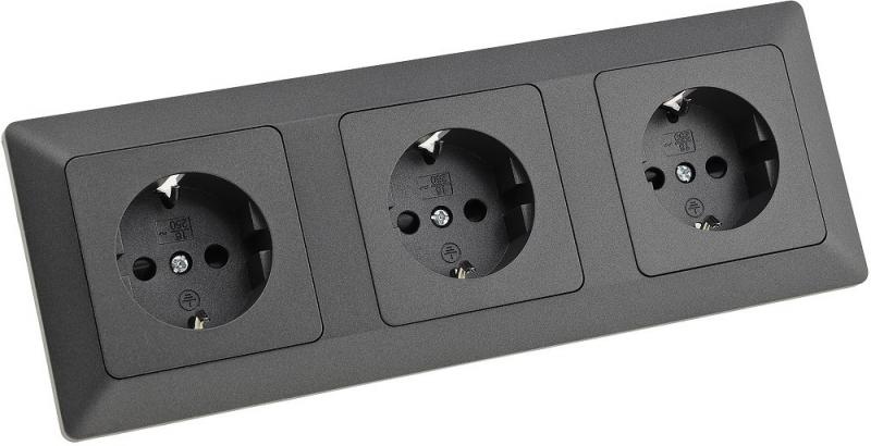 ChiliTec MILOS Set 3 Schutzkontakt-Steckdosen Anthrazit 250 V 16 A mit 3-fach Rahmen – 23122