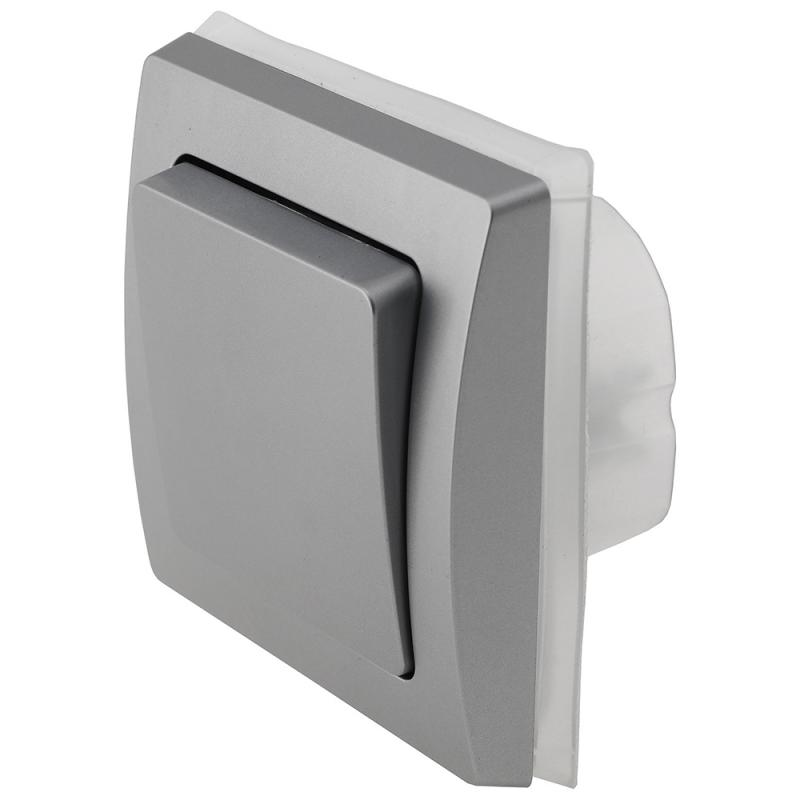 ChiliTec DELPHI 23236 Wechselschalter IP44, 250 V/10 A, Silber, Unterputz, inkl. Rahmen