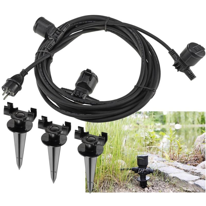 ChiliTec Gartensteckdose für Außen, IP44, 3-fach Einzelsteckdosen, 5+2,5+2,5m