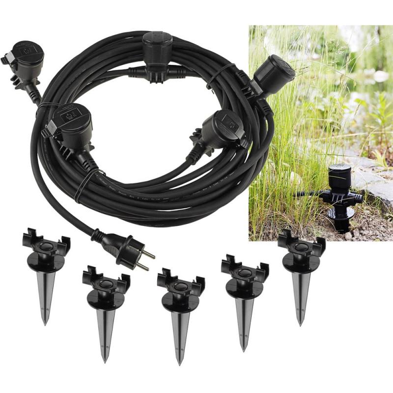 ChiliTec Gartensteckdose für Außen, IP44, 5-fach Einzelsteckdosen, 5+2,5+2,5+2,5+2,5m