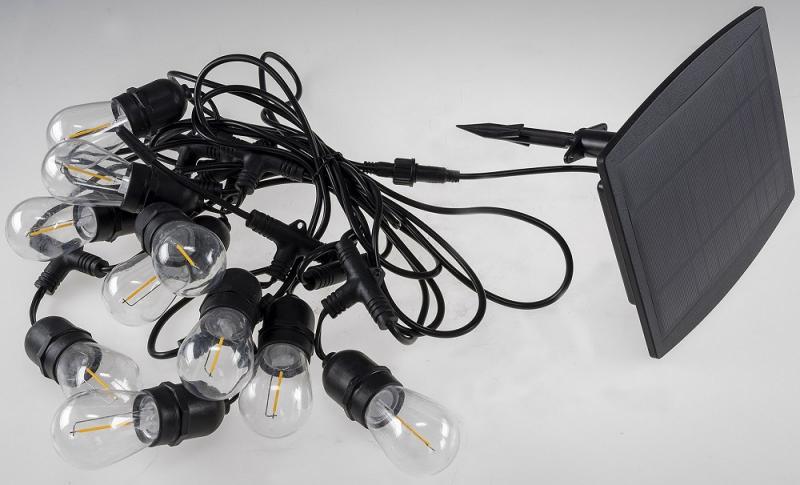 ChiliTec Biergarten-Lichterkette "CT-BGL 10Solar" 2m + 4,5m, 10x Filament Led Lampe, IP44