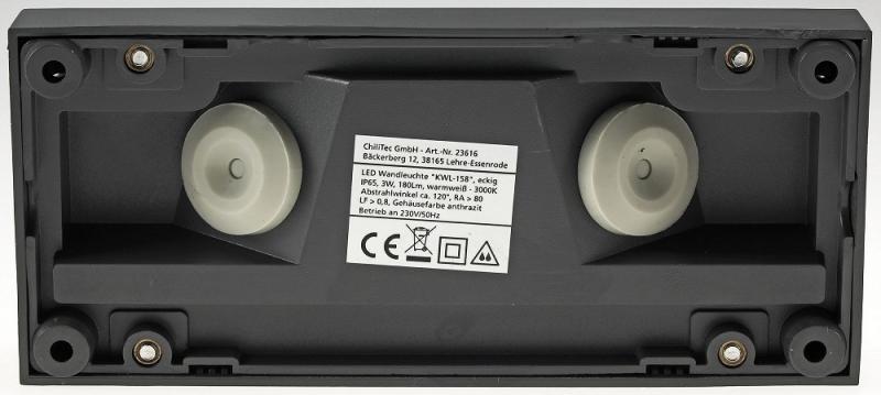 ChiliTec LED Wandleuchte "KWL-158", Anthrazit IP65, 3W, 172Lm, Kunststoff, warmweiß