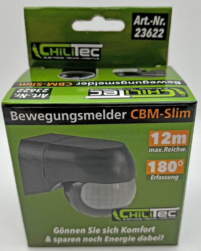 ChiliTec Aufputz Bewegungsmelder "CBM-Slim" 180° LED geeignet, IP44, 1-800W, anthrazit