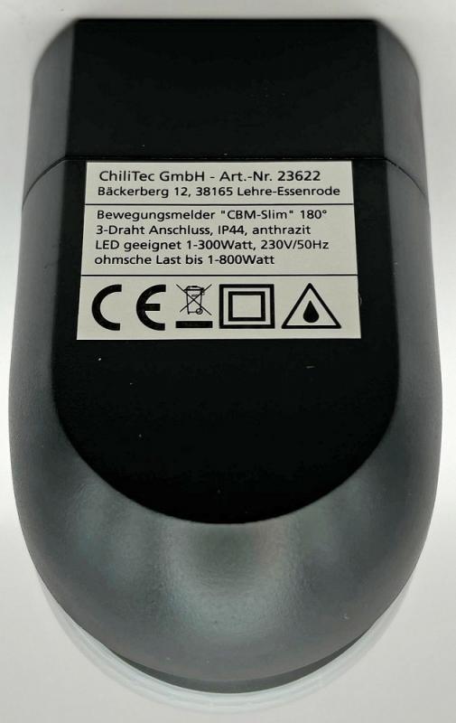 ChiliTec Aufputz Bewegungsmelder "CBM-Slim" 180° LED geeignet, IP44, 1-800W, anthrazit