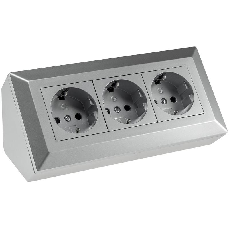 ChiliTec 3-fach Steckdosenblock Silber 250 V 16 A 3600 W Aufbaumontage – 23632
