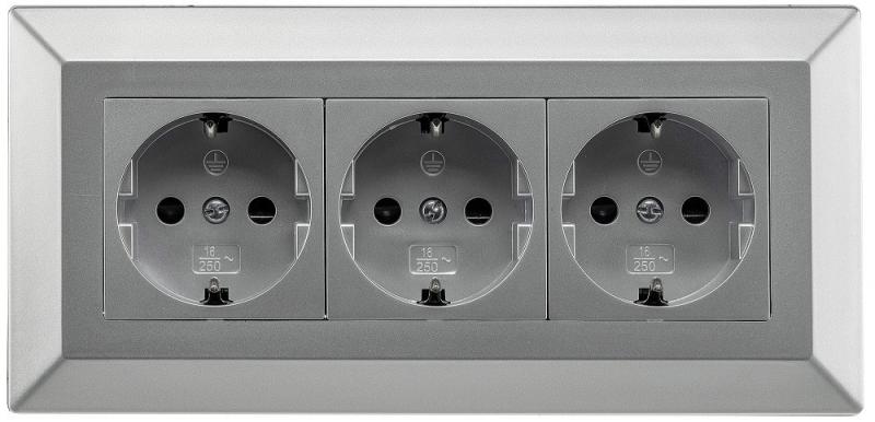 ChiliTec 3-fach Steckdosenblock Silber 250 V 16 A 3600 W Aufbaumontage – 23632
