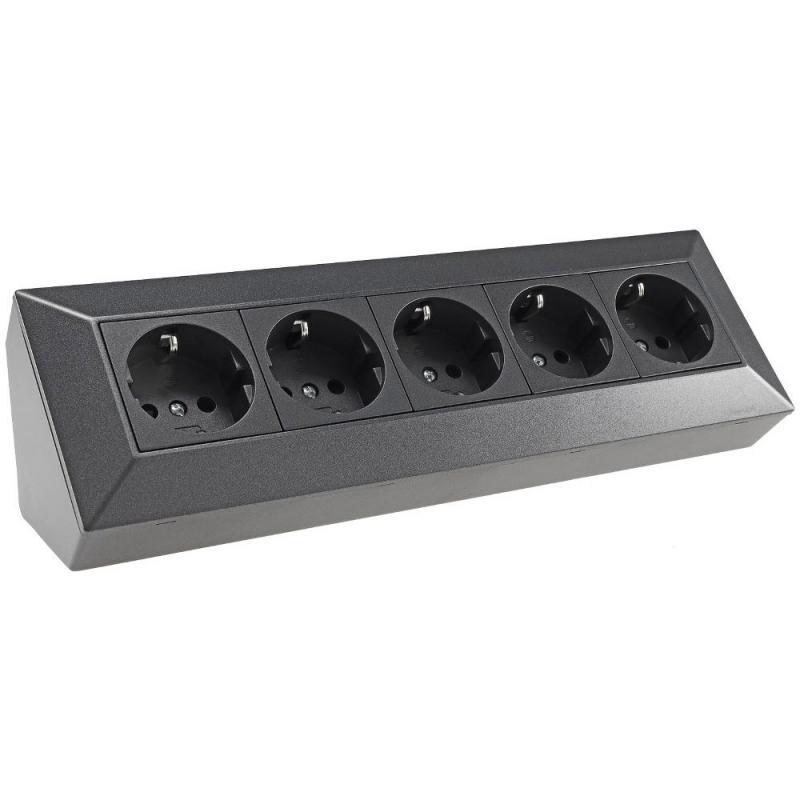ChiliTec 5-fach Steckdosenblock, anthrazit 250V~/ 16A, Aufbaumontage