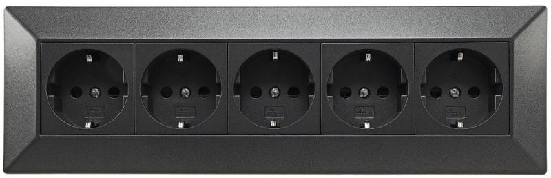 ChiliTec 5-fach Steckdosenblock, anthrazit 250V~/ 16A, Aufbaumontage