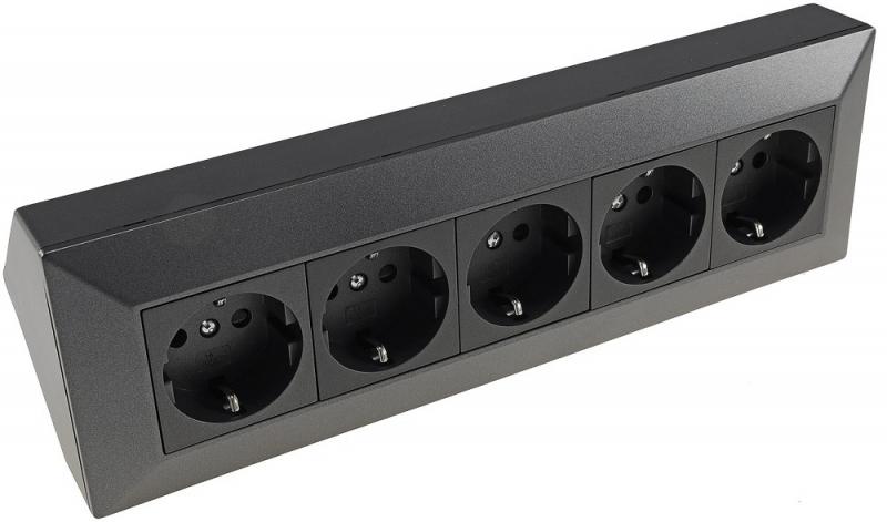 ChiliTec 5-fach Steckdosenblock, anthrazit 250V~/ 16A, Aufbaumontage