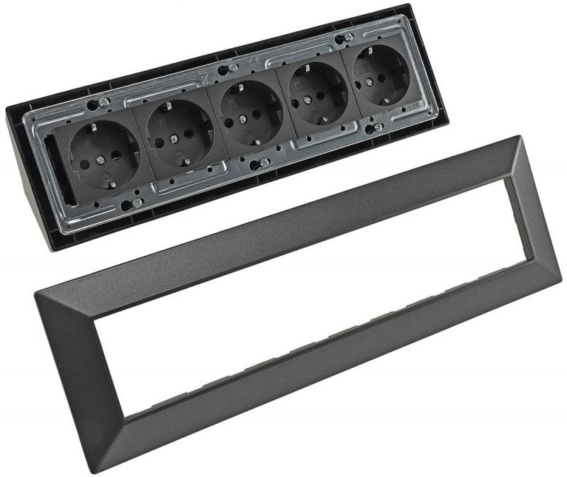 ChiliTec 5-fach Steckdosenblock, anthrazit 250V~/ 16A, Aufbaumontage