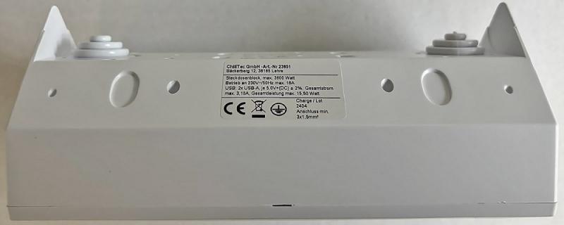 ChiliTec 2-fach Steckdosenblock + 2x USB, weiß ma 250V~/ 16A, Aufbaumontage, USB 3,1A