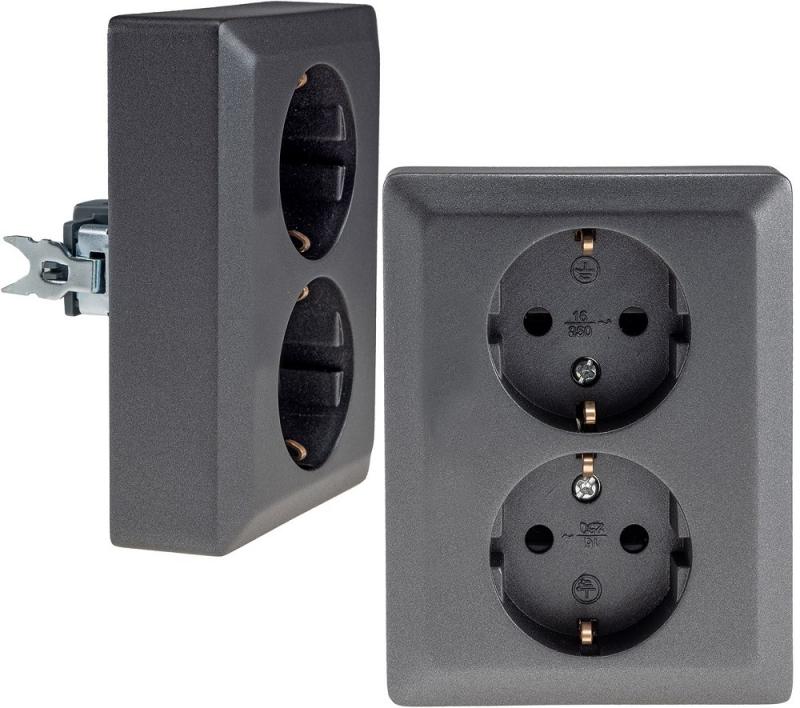 ChiliTec MILOS Schutzkontakt-Steckdose 2-fach Anthrazit 250 V 16 A 1-fach UP – 23718