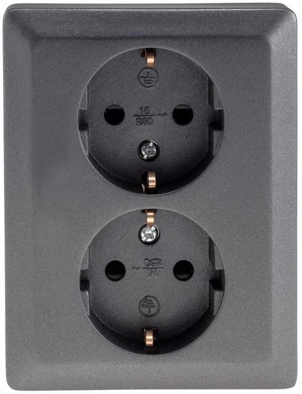 ChiliTec MILOS Schutzkontakt-Steckdose 2-fach Anthrazit 250 V 16 A 1-fach UP – 23718