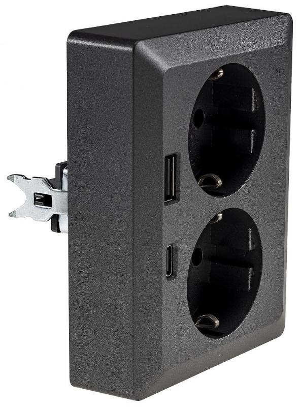 ChiliTec MILOS Schutzkontakt-Steckdose 2-fach USB-A + USB-C/PD Anthrazit 250 V 16 A – 23720