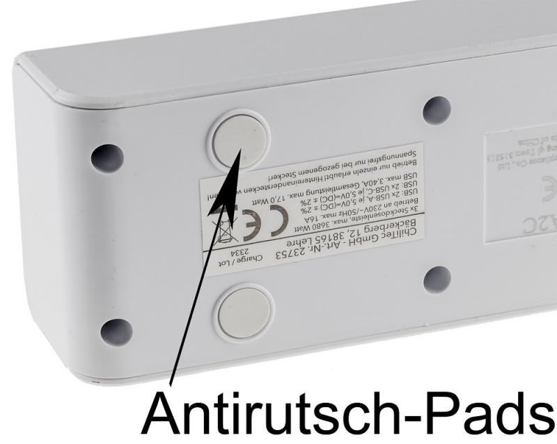 ChiliTec Steckdosenleiste mit Ladebuchsen für USB USB-A /USB-C,3-fach, weiß, 1,5m Kabel