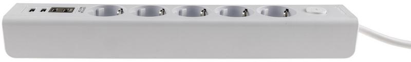 ChiliTec Steckdosenleiste mit Ladebuchsen für USB USB-A /USB-C,5-fach, weiß, 1,5m Kabel