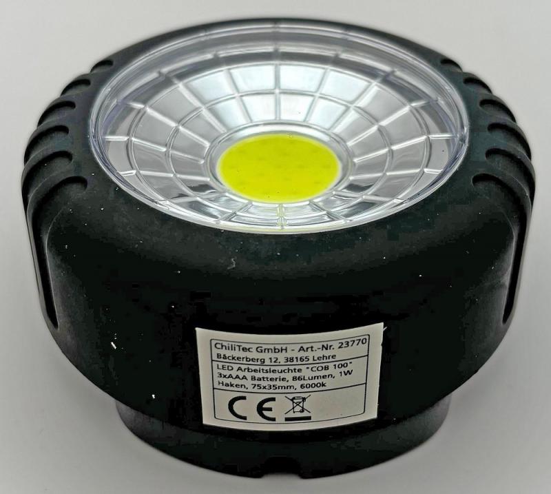 ChiliTec LED Arbeitsleuchte mit Magnet "COB 100" 3x AAA Batterie, Haken, 75x35mm, 6000k