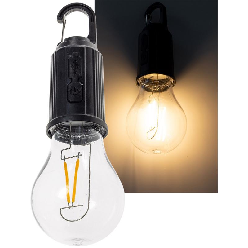 ChiliTec LED Glühlampe mit Akku "CT-KL3", dimmbar mit Haken / Karabiner, 3000k / Warmweiß