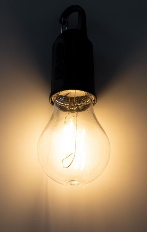 ChiliTec LED Glühlampe mit Akku "CT-KL3", dimmbar mit Haken / Karabiner, 3000k / Warmweiß