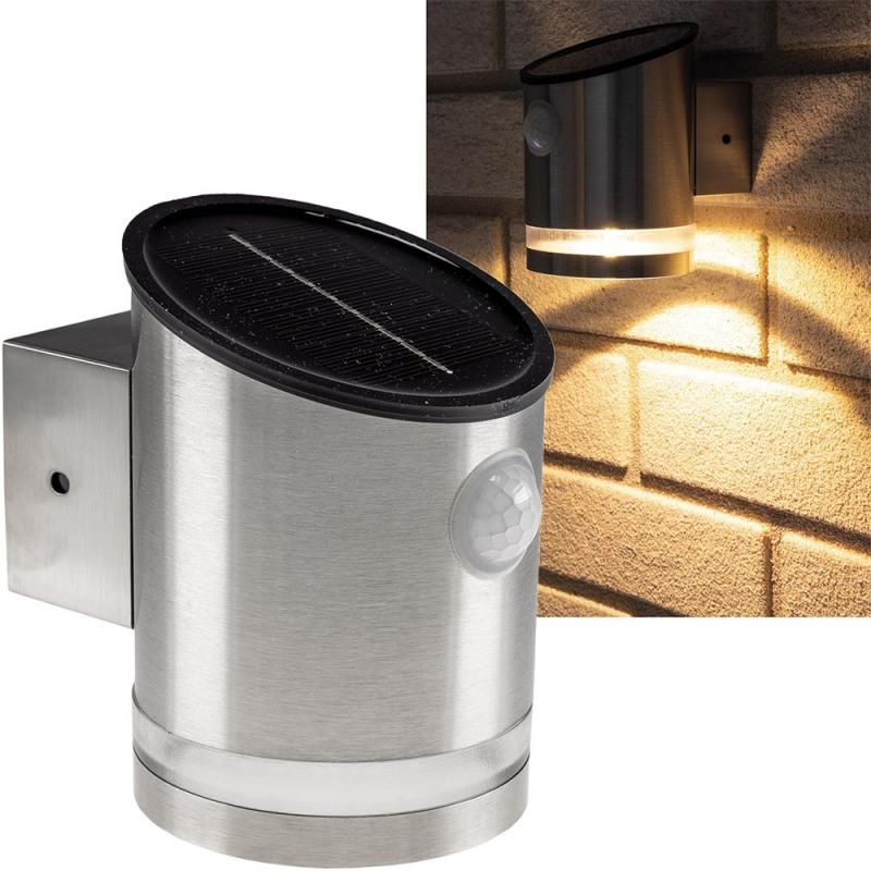 ChiliTec LED Solar Wandleuchte "SWL 119-ES" PIR Bewegungsmelder, IP44, Edelstahl