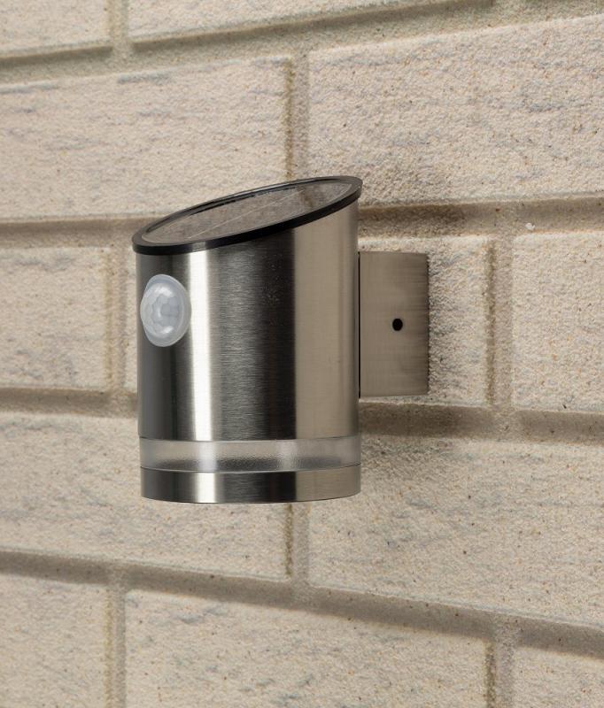 ChiliTec LED Solar Wandleuchte "SWL 119-ES" PIR Bewegungsmelder, IP44, Edelstahl