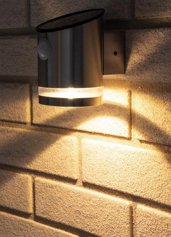 ChiliTec LED Solar Wandleuchte "SWL 119-ES" PIR Bewegungsmelder, IP44, Edelstahl