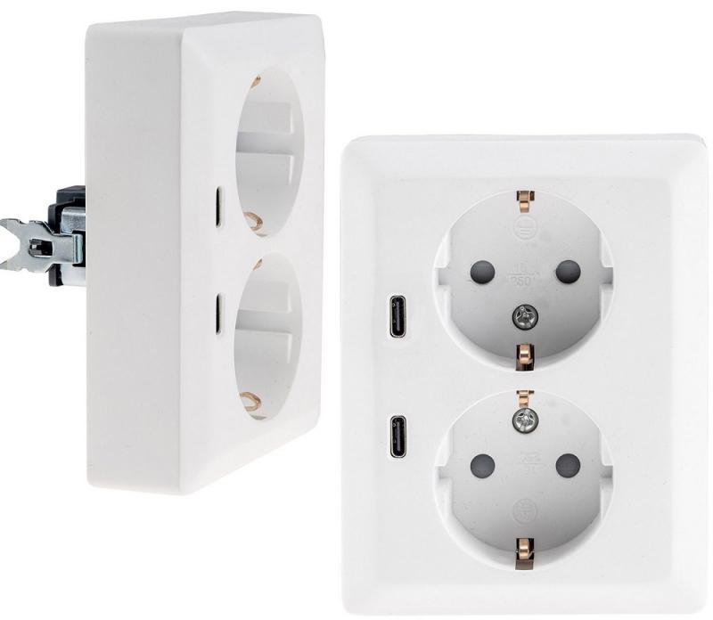 ChiliTec MILOS CT24013 2-fach Schutzkontakt-Steckdose mit 2x USB-C PD, Weiß matt, 250 V/16 A, Unterputz