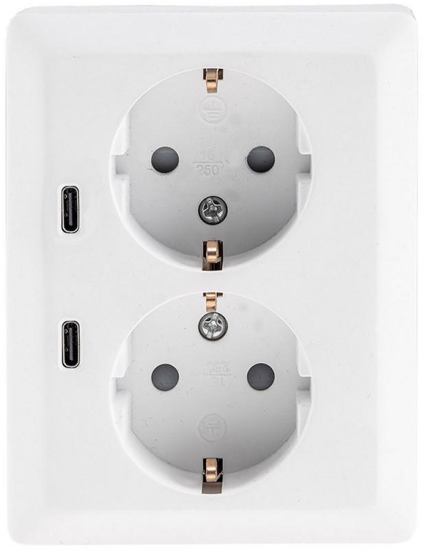 ChiliTec MILOS CT24013 2-fach Schutzkontakt-Steckdose mit 2x USB-C PD, Weiß matt, 250 V/16 A, Unterputz