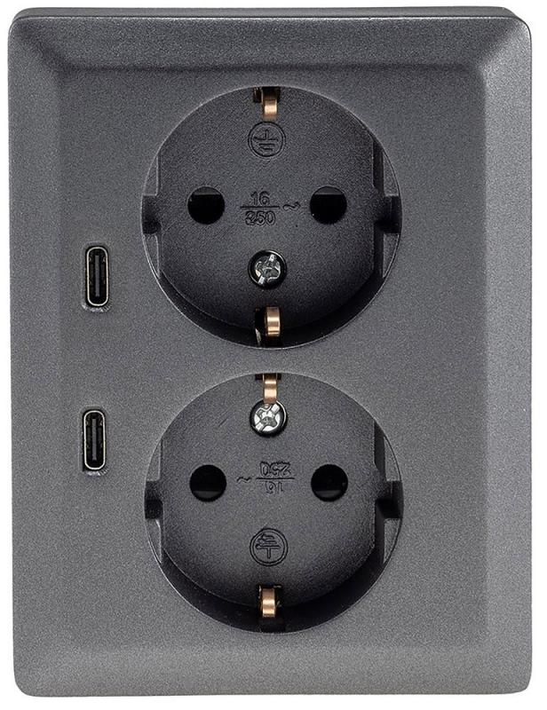 ChiliTec MILOS CT24014 2-fach Schutzkontakt-Steckdose mit 2x USB-C PD, Anthrazit, 16 A, 250 V