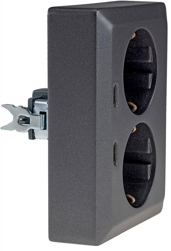 ChiliTec MILOS CT24014 2-fach Schutzkontakt-Steckdose mit 2x USB-C PD, Anthrazit, 16 A, 250 V
