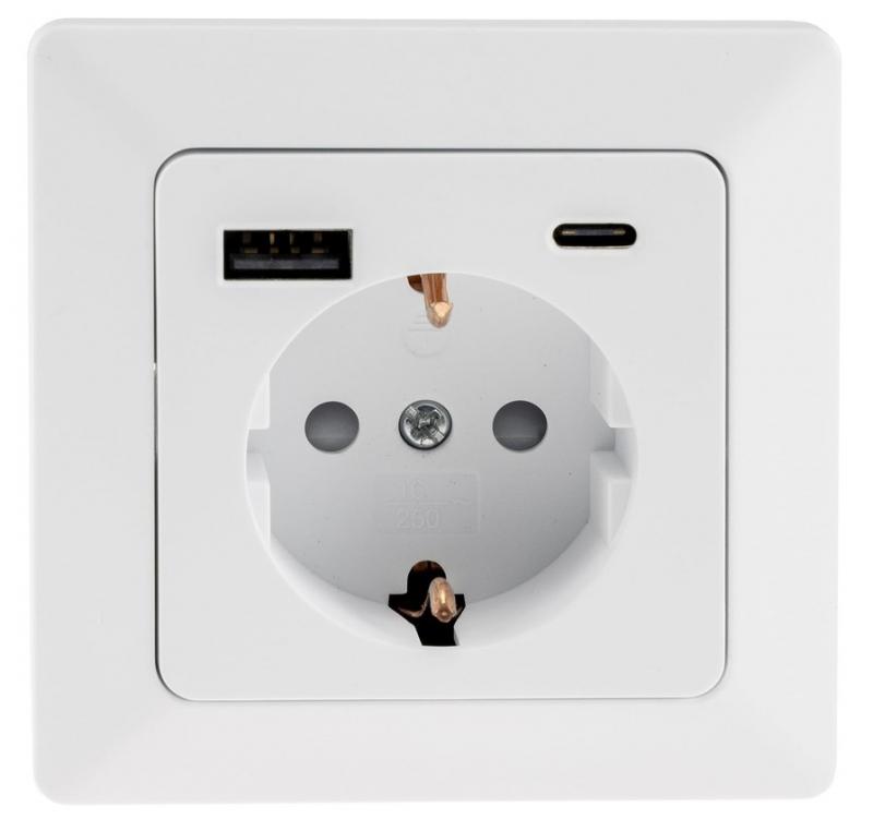 ChiliTec MILOS Schutzkontakt-Steckdose USB-A/C PD 3.0 16 A Unterputz matt Weiß