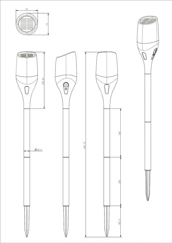 ChiliTec Solar LED-Fackel CT-BELO 64 IP65, mit Erdspieß max. 64,5cm