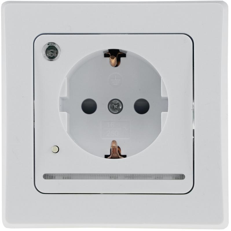 ChiliTec DELPHI 24083 Schutzkontakt-Steckdose mit LED-Nachtlicht, Weiß, 16 A, 250 V, 3000 K