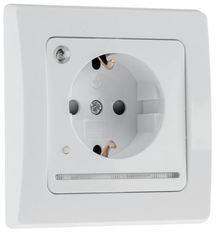 ChiliTec DELPHI 24083 Schutzkontakt-Steckdose mit LED-Nachtlicht, Weiß, 16 A, 250 V, 3000 K