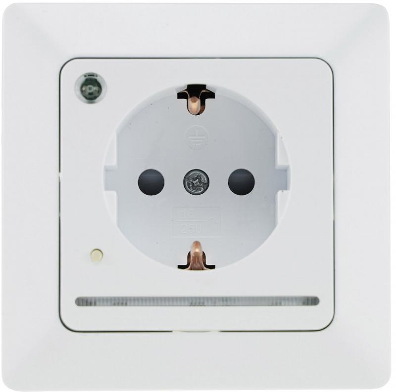 ChiliTec MILOS Schutzkontakt-Steckdose mit LED-Nachtlicht und Lichtsensor 16 A Weiß matt