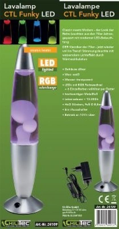 ChiliTec Lavalampe "CTL Funky-Si LED" 34cm RGB Wasser & Wachs: Klar, Body: Silber