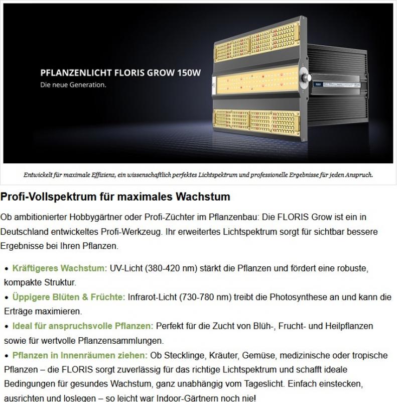 NEUSIUS PFLANZENLICHT - LED-Pflanzenlampe FLORIS Grow 150W