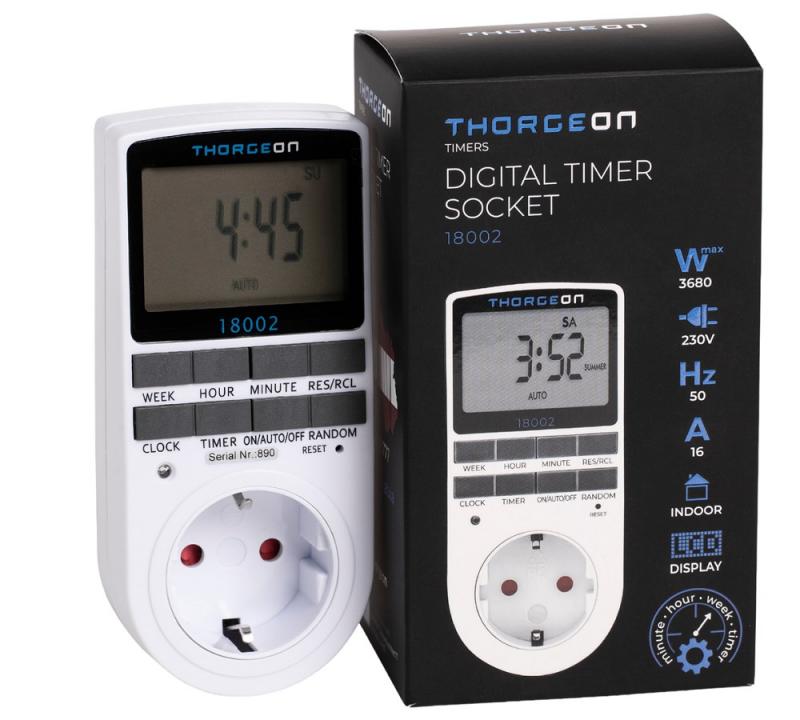 THORGEON Digitale Zeitschaltuhr Steckdose 24/7 16A 3680W 230V Timer