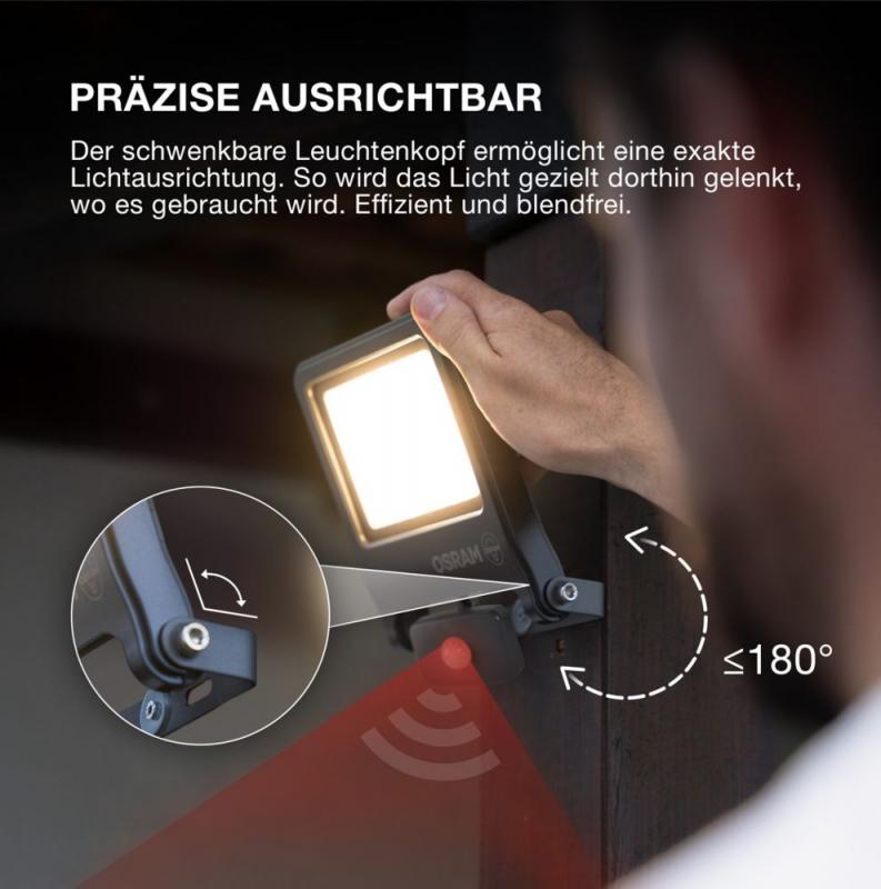 Osram Endura Flood Sensor LED 30W Fluter Floodlight IP44 dunkelgrau 3000K  warmweiße Außenbeleuchtung