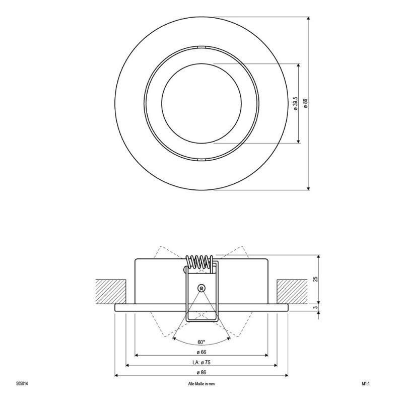 EVN Schwenkbare Decken-Einbauleuchte ohne Leuchtmittel rund alu IP20 für GU5.3 12V EinbauØ75