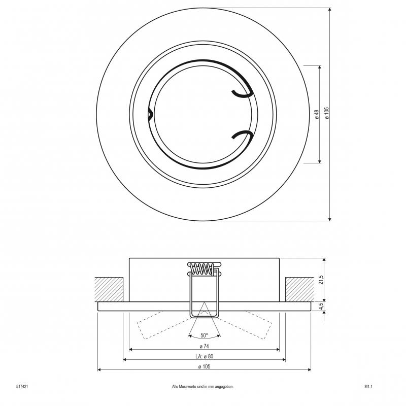 EVN 517421 schwenkbare Deckeneinbauleuchte ohne Fassung Gold 25° Einbaudurchmesser 80 mm